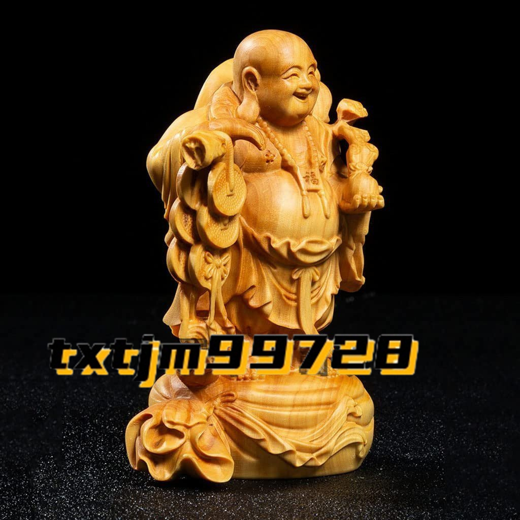 新入荷★【極上の木彫】 開運 仏像 木彫り ミニ 七福神 布袋 高級天然ツゲ木彫り 布袋様 風水置物_画像3