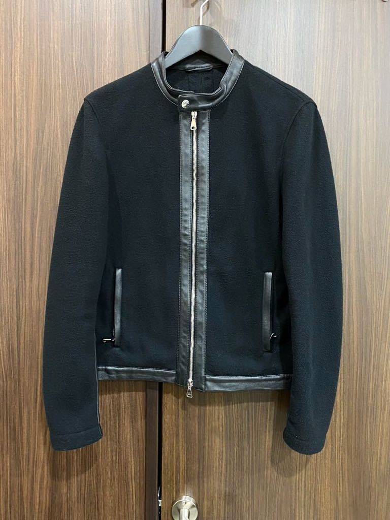 極美品　定価10万　EMMETI エンメティ　JURI X ユリエックス　シングルライダースジャケット ナッパレザー ジャージ　46　BLK_画像1