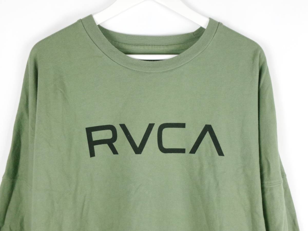 ルーカ RVCA Tシャツ ヘビーウェイト ロゴプリント ロンT オーバーサイズ 長袖 M グリーン メンズ 中古 /GD_画像2