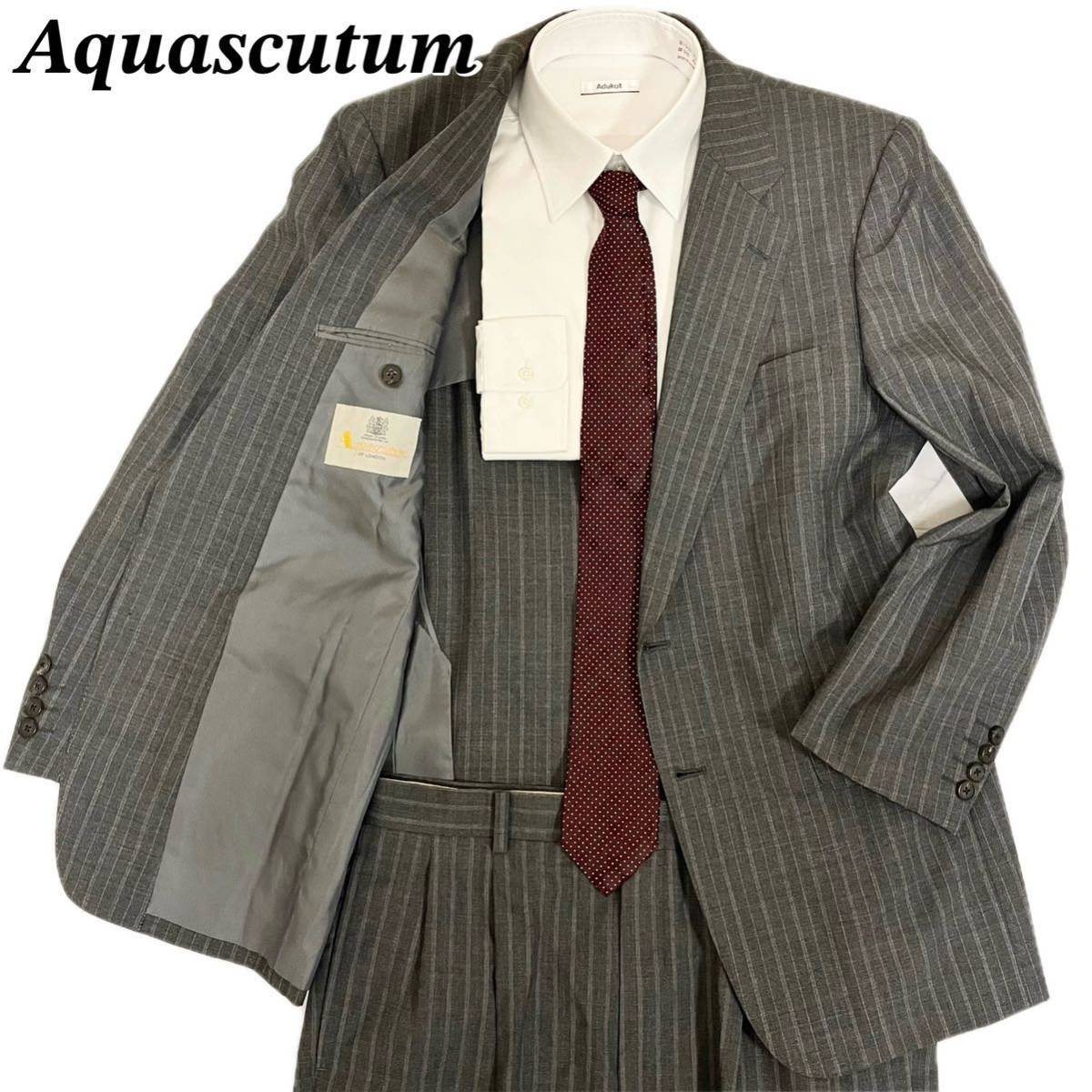 【美品】Aquascutum アクアスキュータム　セットアップスーツ　メンズ　2B 2つボタン シングル　グレンチェック　Lサイズ　背抜き　春　夏