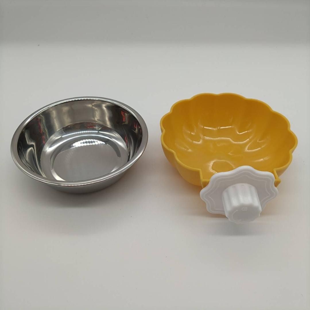 [ great popularity!] yellow color 2 piece set pumpkin type hood bowl feed stationary type water inserting bowl stainless steel bowl bait dog cat water bowl 
