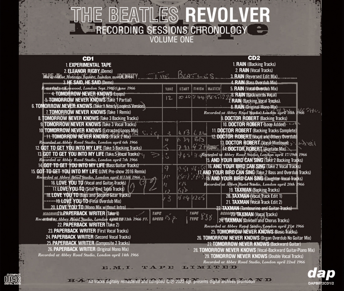 THE BEATLES / REVOLVER : RECORDING SESSIONS CHRONOLOGY =VOLUME 1/VOLUME 2/VOLUME 3 【2CDx3=6CDSET】 DIGITAL ARCHIVES PROMOTION_画像2