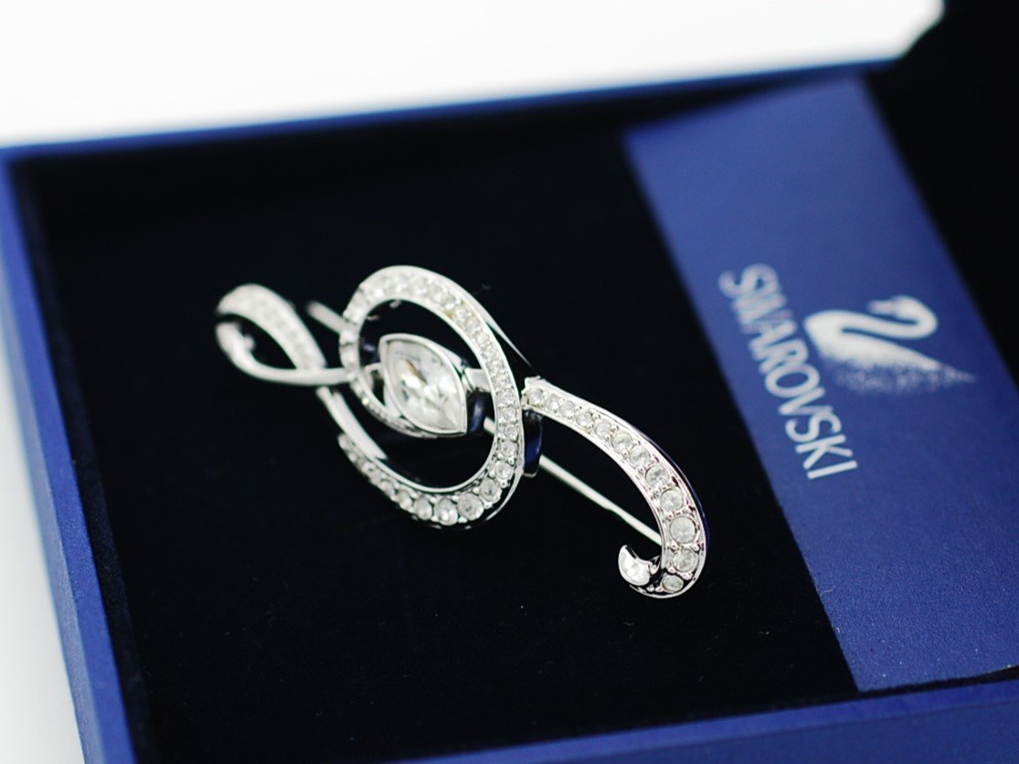 #[YS-1] Swarovski # crystal sound . motif brooch # silver group × clear top 5.2cm×2cm # original box [ including in a package possibility commodity ]#C