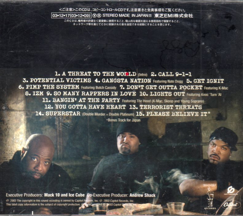 TERRORIST THREATS 国内盤 WESTSIDE CONNECTION ice cube mack 10 ウェッサイ g rap funk n.w.a dr dre lench mob straight outta comptonの画像2