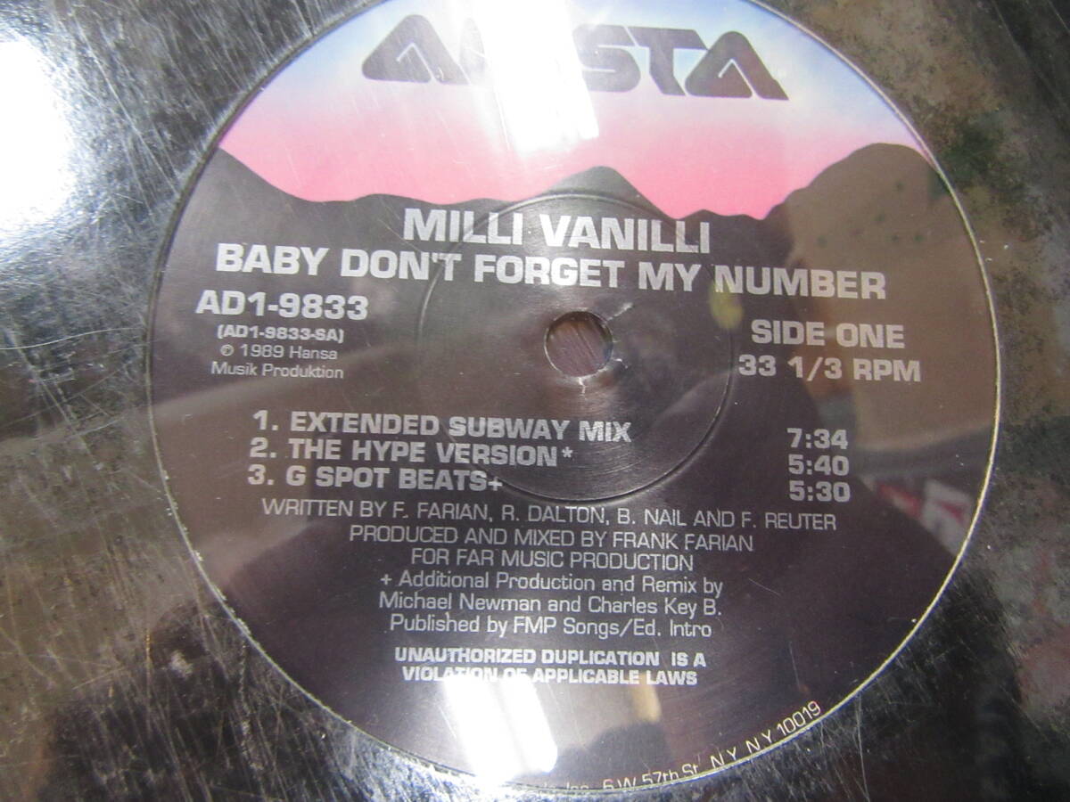 12inch【ミリ・バニリ/Milli Vanilli】Baby Don't Forget My Number ●輸入盤/AD1-9833●未開封_画像2