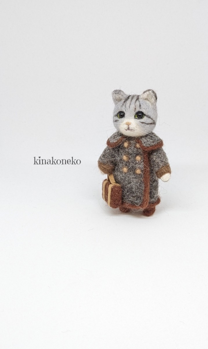 猫 旅行バッグをもった猫　羊毛フェルト ハンドメイド ミニチュア kinako_画像8