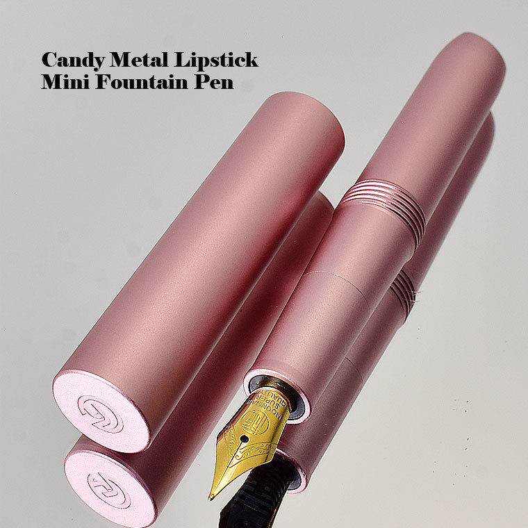 ◆●万年筆【MAJOHN】Candy メタルリップスティック型 ミニ万年筆 ピンク PINK 桃 F 細字相当 両用式 ミニコンバーター付 1円～新品/MN3-PK_画像3