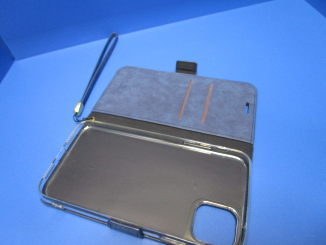 在庫処分 SIMPLE SUEDE iPhone11 (6.1インチ) 手帳型 ケース ブルー 上質PUレザー ストラップ付属 スタンド機能 カードポケットの画像8