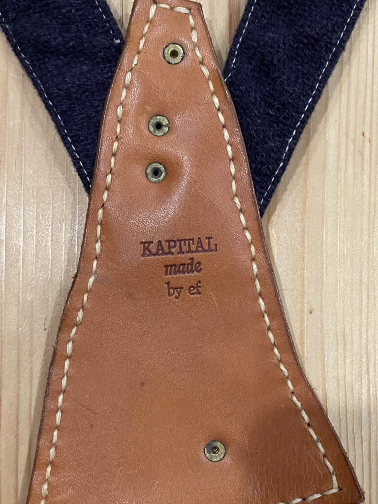 【珍品】1000円スタート☆KAPITAL キャピタル サスペンダー ベルト用 革 ビス打ち 帆布_画像2