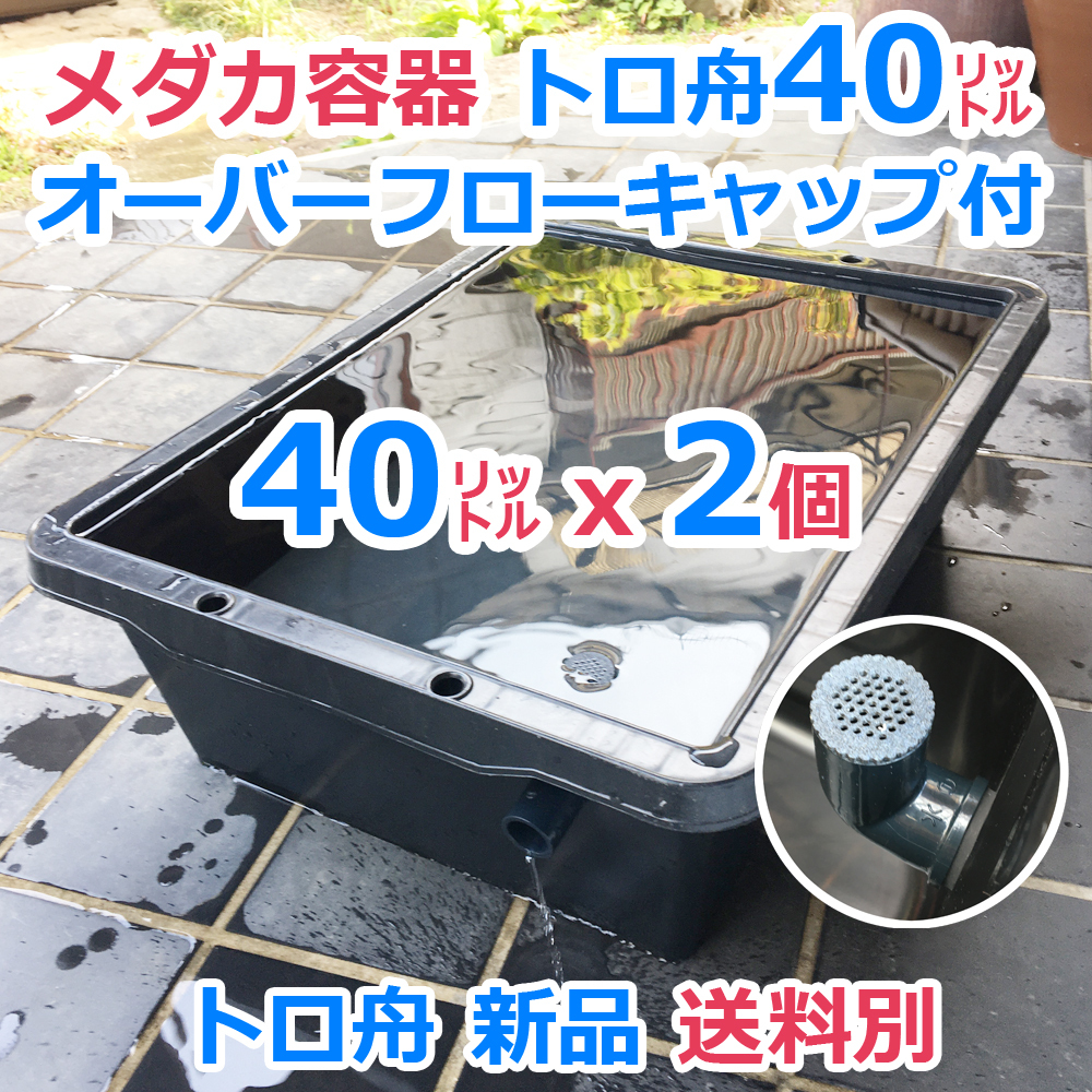 メダカ飼育ケース【40㍑トロ舟 2個 オーバーフローキャップ付】送料別 メダカ飼育容器 金魚水槽 産卵 針子 ビオトープ 水草【五色アクア】の画像1