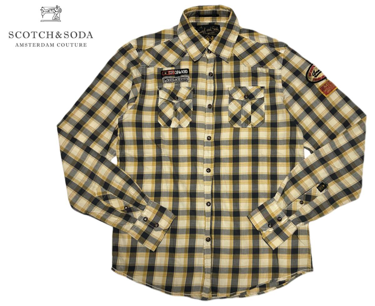 ★SCOTCH&SODA スコッチ&ソーダ ヴィンテージ加工 ワッペン チェック 長袖シャツ メンズ M_画像1