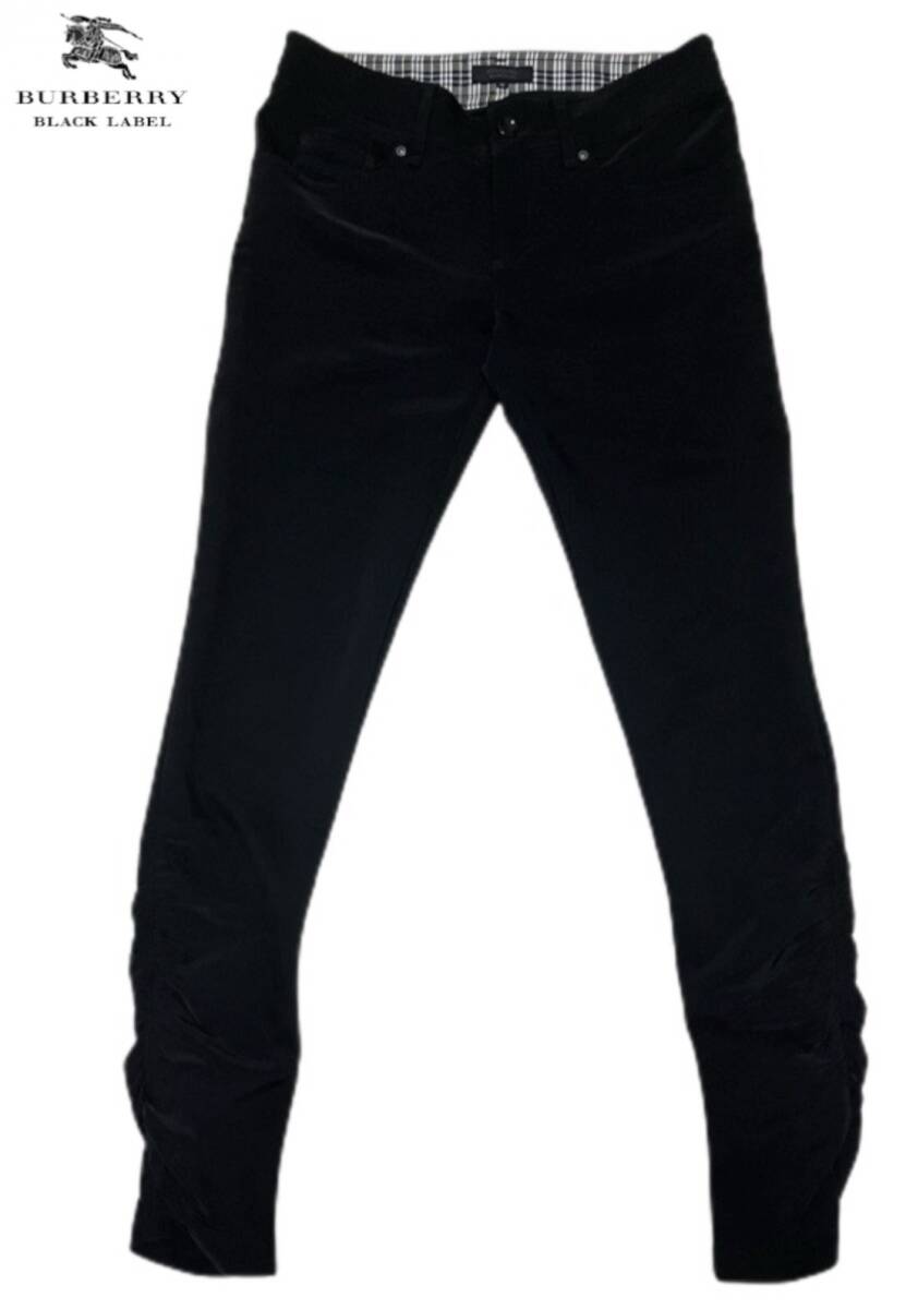 ★正規 BURBERRY BLACK LABEL バーバリーブラックレーベル 裾シャーリング パンツ 黒 ブラック 40の画像1