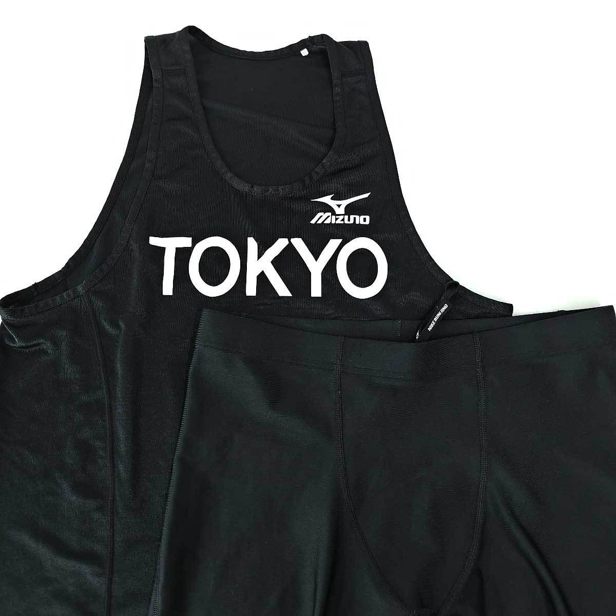 【中古】[上下セット] 陸上 東京代表 ミズノ ジレーシングシャツ O ナイキ ランパン L O メンズ_画像1