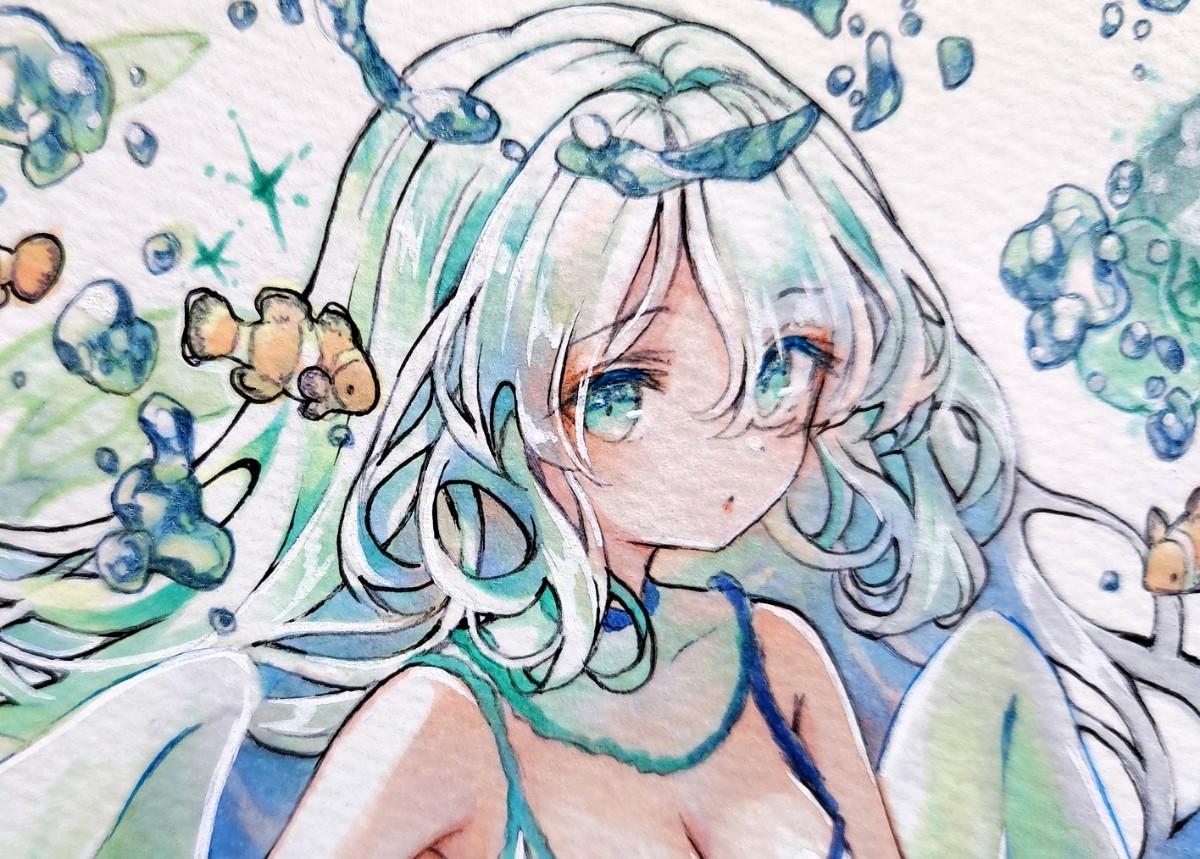 Yahoo!オークション - オリジナル手描きイラスト 海色の天使 B5 Yahoo!オークション - オリジナル手描きイラスト 海色の天使 B5
