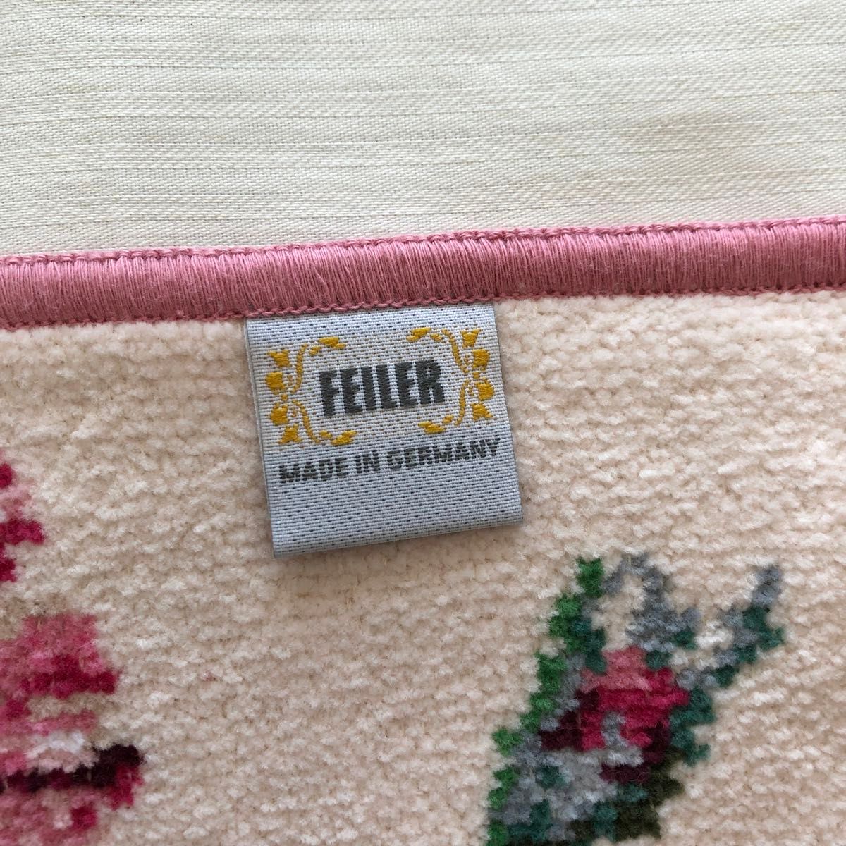 未使用品　FEILER ハンカチ　ピンクローズ　薔薇ブーケ　タオルハンカチ　シュニール織　花柄　シェニール織