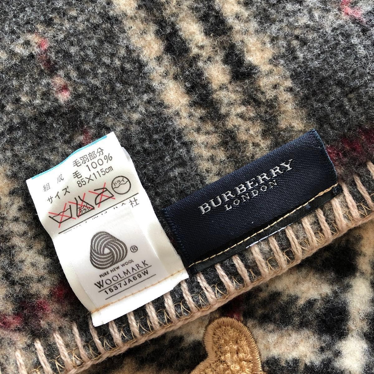 BURBERRY クマの刺繍のベビーブランケット ウールひざ掛け BURBERRY クマの刺繍のベビーブランケット ウールひざ掛け