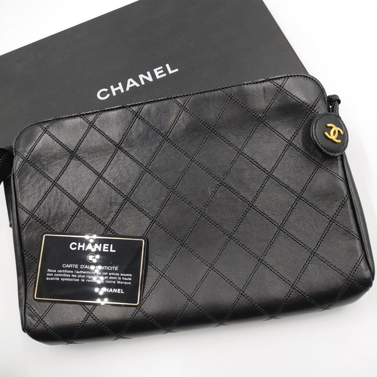 ★箱付きギャランティあり★　CHANEL　シャネル　クラッチバッグ　キルティング　ココマーク　ゴールド金具　セカンドバッグ　ブラック　_画像1