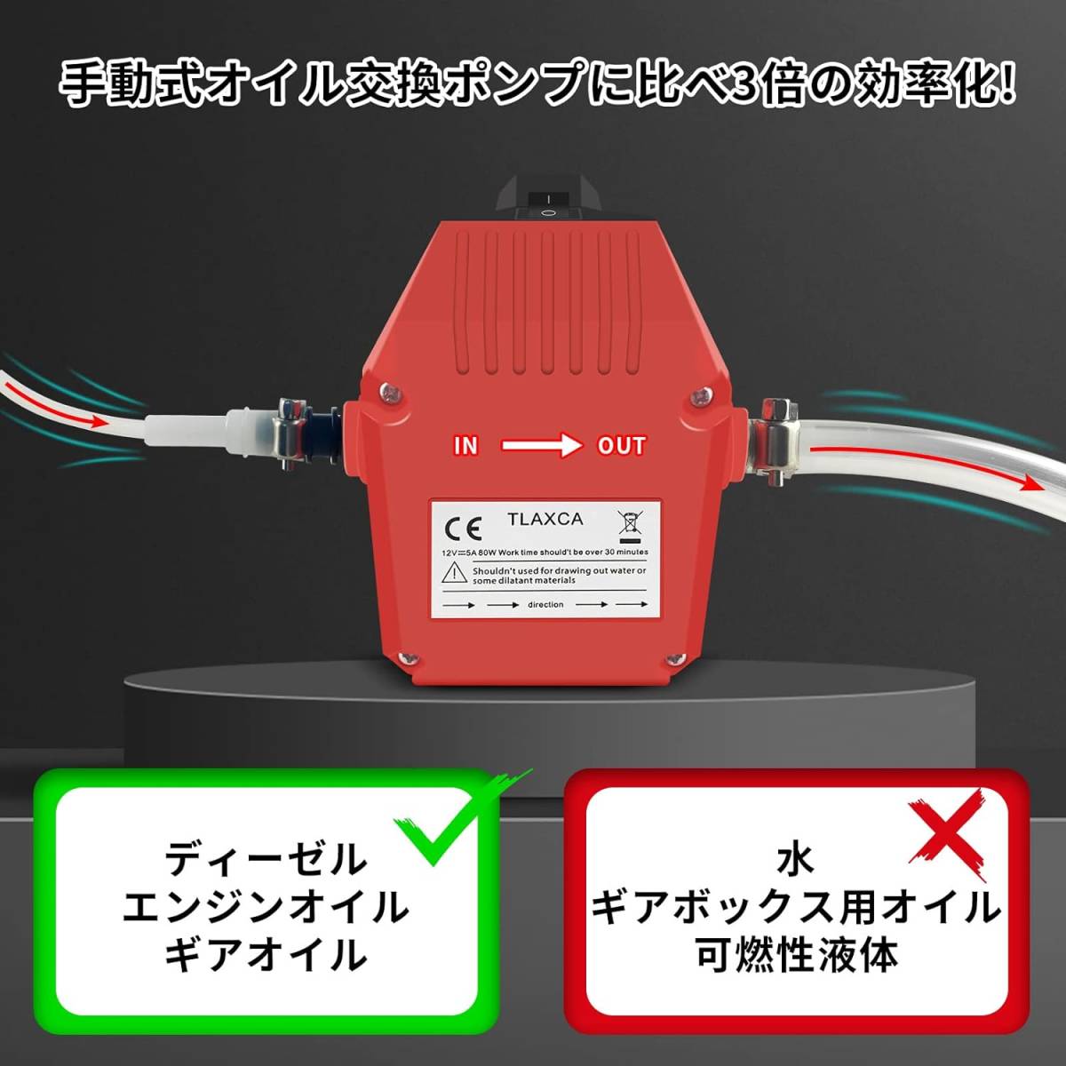 赤色（オイルポンプセット） オイルポンプ Ansodo 電動式オイル交換 12V 80W 自吸式車のエンジンオイル交換 軽量 オイ_画像3