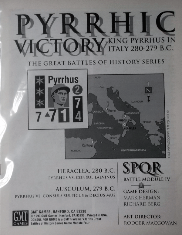 GMT/PYRRHIC VICTORY/KING PYRRHUSIN ITALY 280-279BC/SPQR BATTLE MODULE IV/HERACLEA 289BC/AUSCULUM 279BC/日本語訳無し_画像1