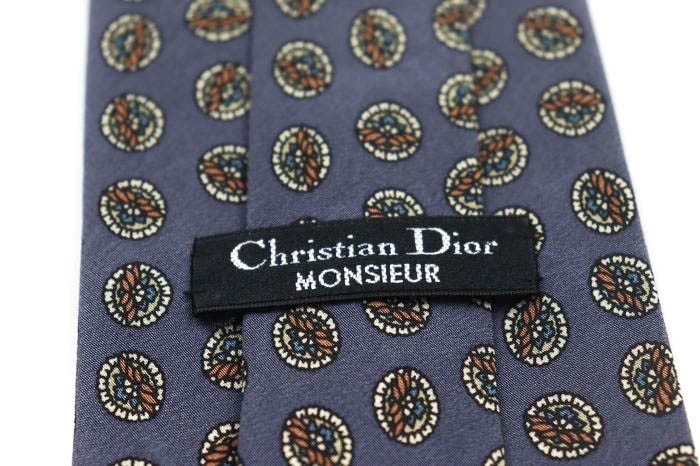 クリスチャンディオール シルク ドット 花柄 幾何学模様 ブランド ネクタイ メンズ グレー Christian Dior_画像4