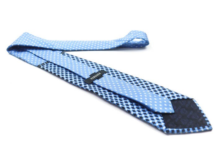  Versace silk mete.-sa pattern check pattern .. pattern panel pattern Italy brand necktie men's blue VERSACE