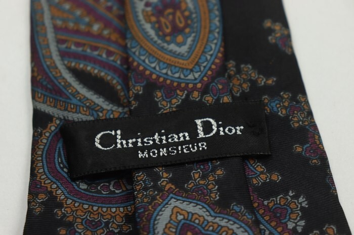 クリスチャンディオール シルク 総柄 ペイズリー 幾何学模様 アメリカ ブランド ネクタイ メンズ ブラック Christian Diorの画像4