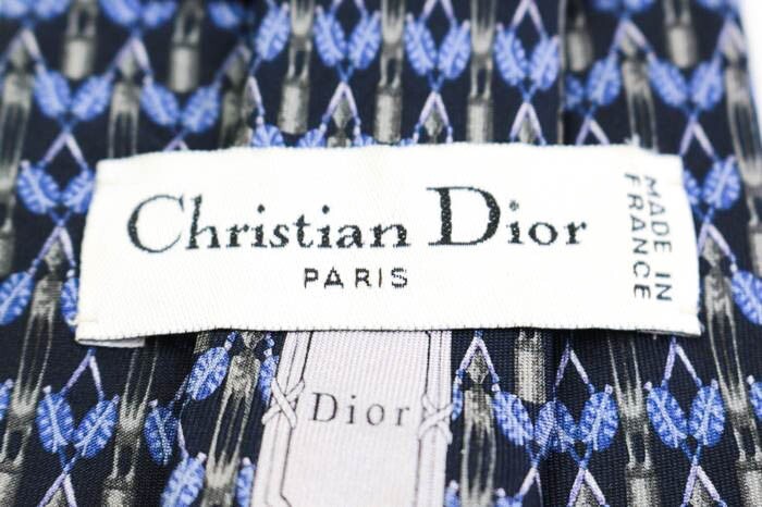 クリスチャンディオール シルク 小紋柄 総柄 ハンドメイド フランス製 ブランド ネクタイ メンズ ネイビー Christian Diorの画像4