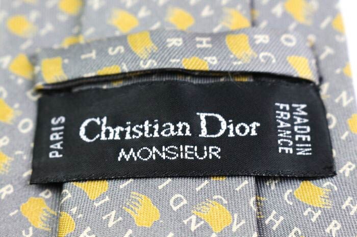 クリスチャンディオール シルク 小紋柄 総柄 ハンドメイド フランス製 ブランド ネクタイ メンズ グレー Christian Dior_画像4