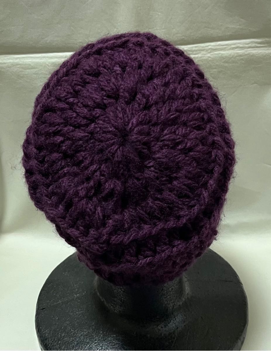 新作：紫色の手編み帽子【No.125】ＬLサイズ　お母さんシリーズ