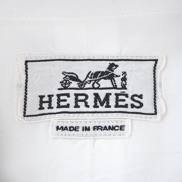 4-ZA019【良品】エルメス HERMES 最高級 セリエボタン コットン 長袖シャツ ホワイト 38 メンズ_画像6