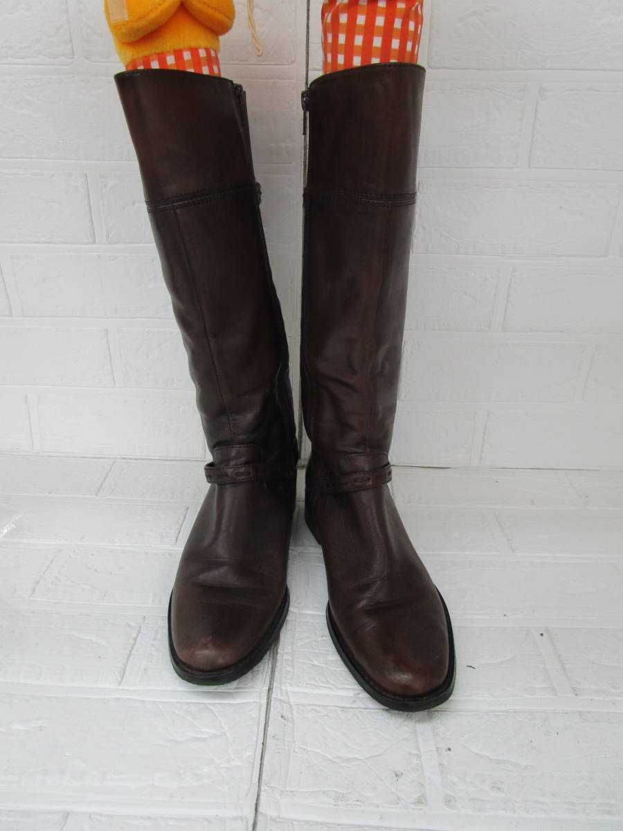 Y.24B10 SY * knee high boots lady's brand name unknown 24.0cm Brown USED *