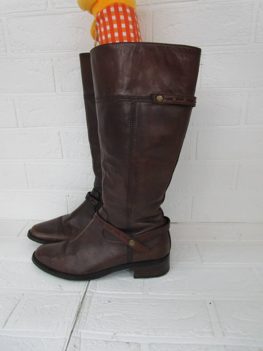 Y.24B10 SY * knee high boots lady's brand name unknown 24.0cm Brown USED *