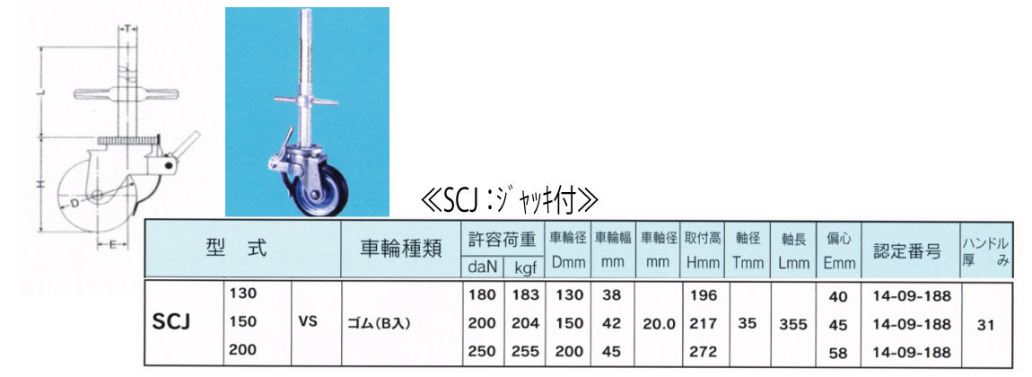 仮設足場資材　足場ジャッキキャスター200㎜(溝切ジャッキ付)　新品　１本単価6,000円　1箱2本　工事現場　他のサイズとジャッキ無しも有り_画像3