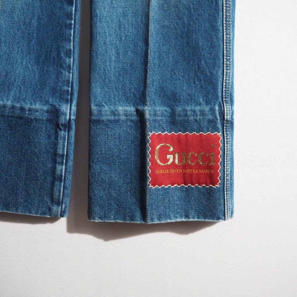 C1787P　▼GUCCI グッチ▼　22SS 裾ロゴパッチ センタープレス フレア デニムパンツ ブルー 28 / 624242 フレアパンツ シーズンレス rb mks_画像3