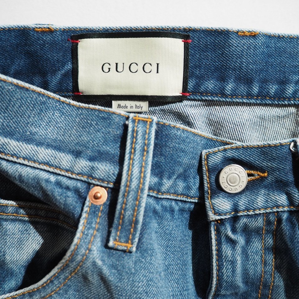 C1787P　▼GUCCI グッチ▼　22SS 裾ロゴパッチ センタープレス フレア デニムパンツ ブルー 28 / 624242 フレアパンツ シーズンレス rb mks_画像7