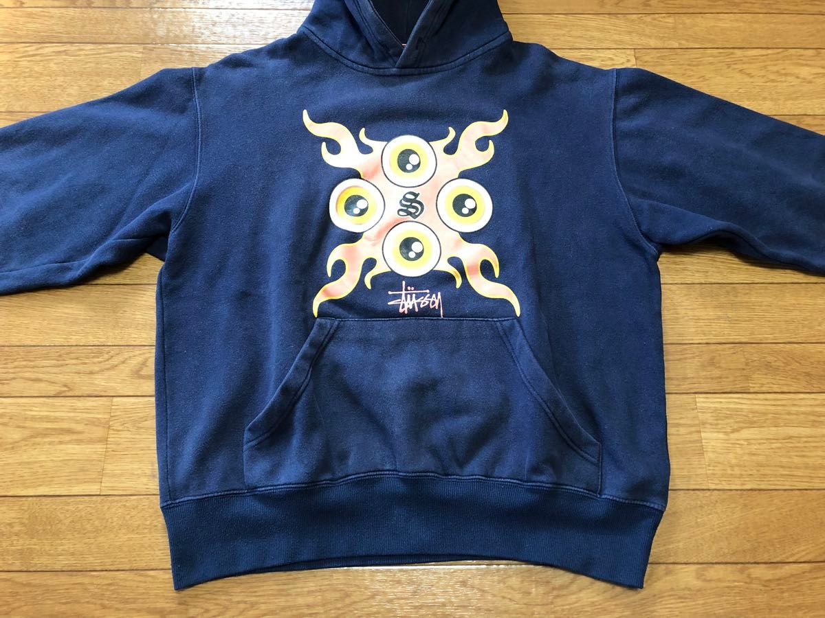 old stussy 90s USA製 Mサイズ フーディー パーカー 紺タグ 赤青タグ フェード ビンテージ プリント