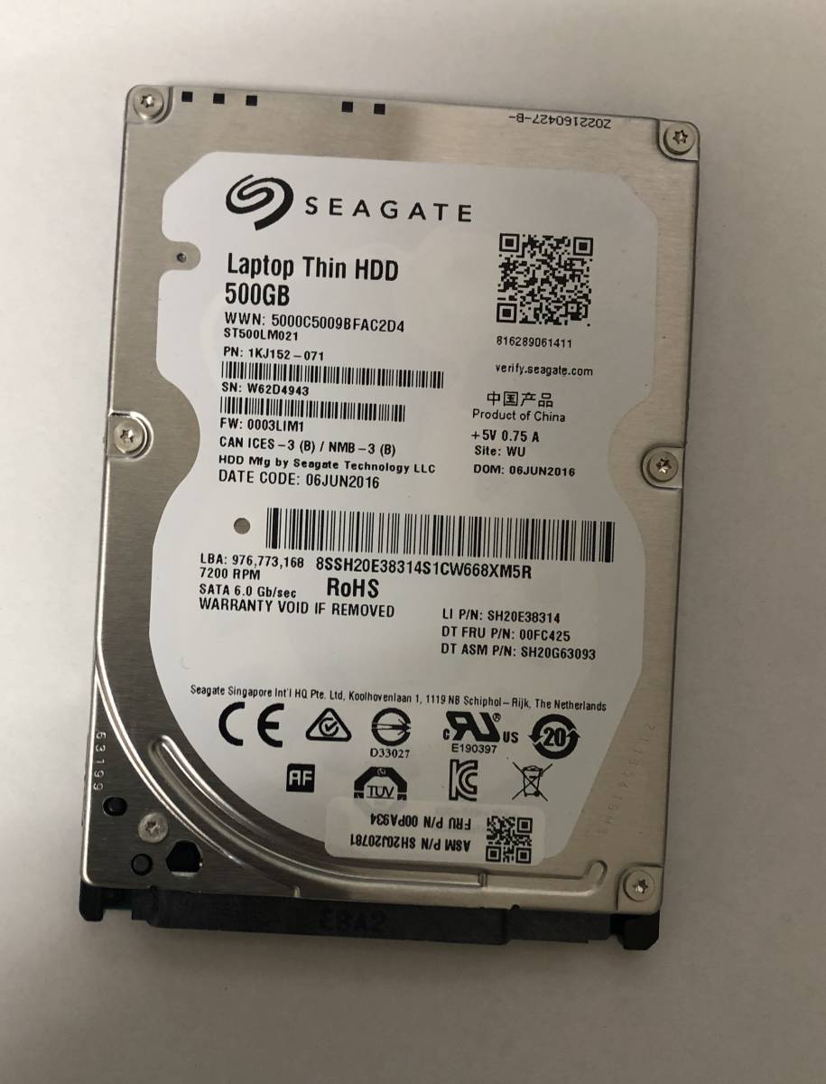 5400rpm HDD SEAGATE ★7mm★ 2.5インチSATA 500 GB 5400 RPM ハードディスク・ 中古品. 正常品 1台 sata _画像1