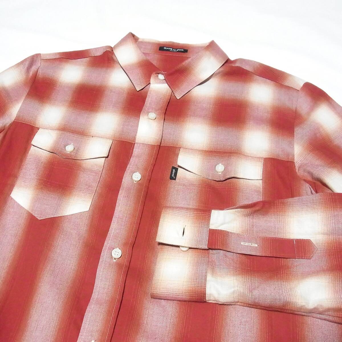 美品 GLAMB by glamb チェック ストライプ切替 薄手ネルシャツ サイズ2◎特徴的なデザイン◎送料無料◎グラム_画像2