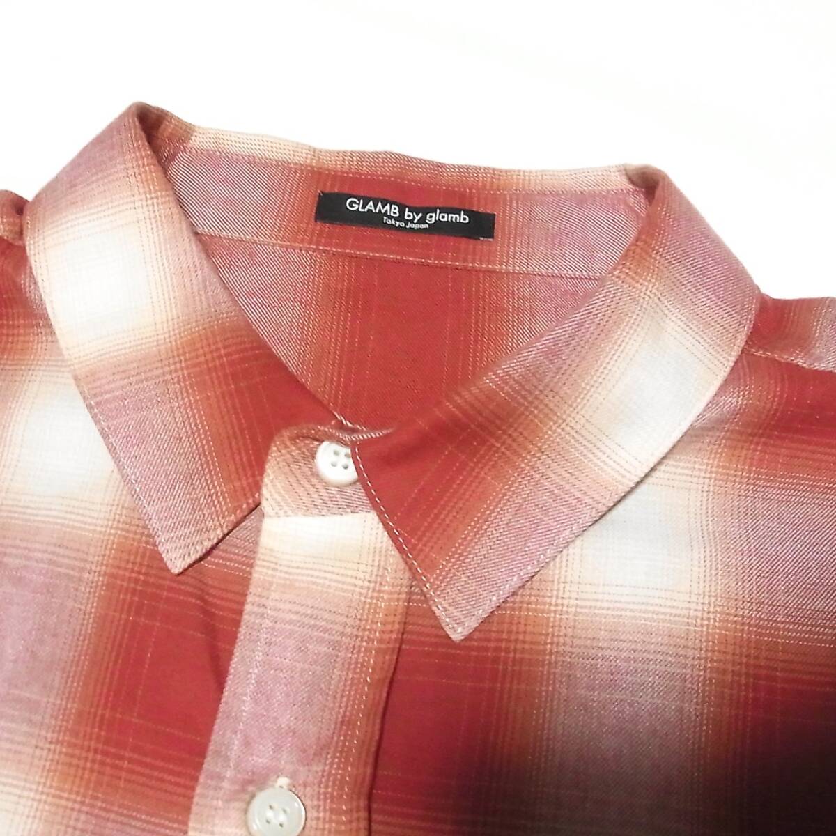 美品 GLAMB by glamb チェック ストライプ切替 薄手ネルシャツ サイズ2◎特徴的なデザイン◎送料無料◎グラム_画像3