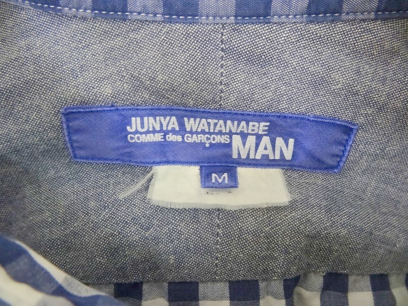 JUNYA WATANABE MAN ジュンヤ ワタナベ マン 長袖チェックシャツ ブルー、ホワイト 綿100% ギンガムチェック柄 M WG-B030 AD2010_画像5