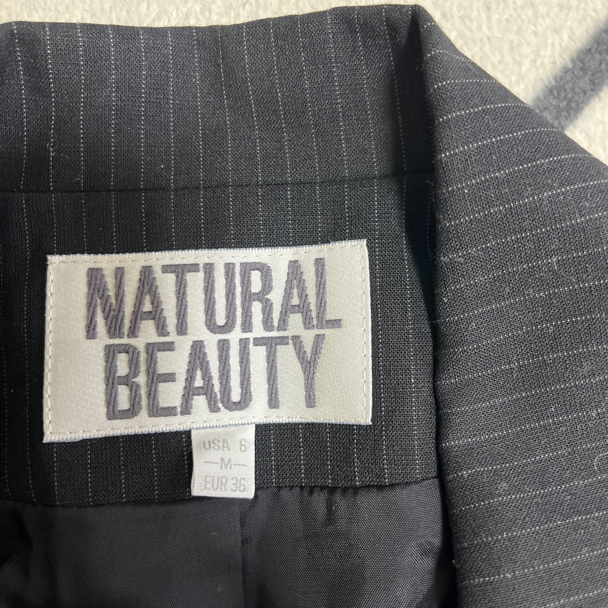 ナチュラルビューティー　NATURALBEAUTY スカートスーツ M フォーマルスーツ　通勤スーツ　ジャケット　スカート　ストライプ　ブラック_画像2