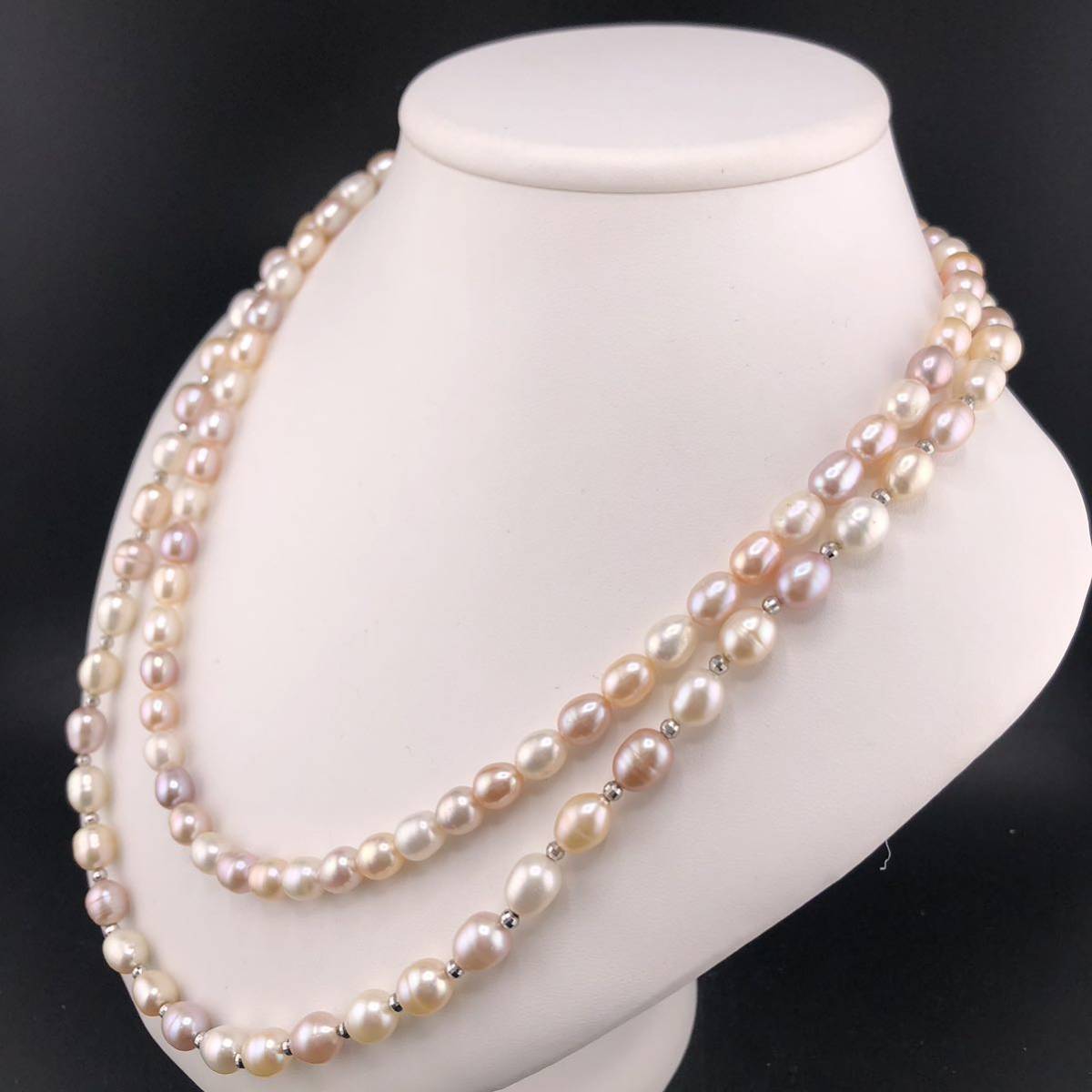 P01-0090 2点SET☆淡水パールネックレス 94g ( 淡水真珠 Pearl necklace SILVER )_画像2