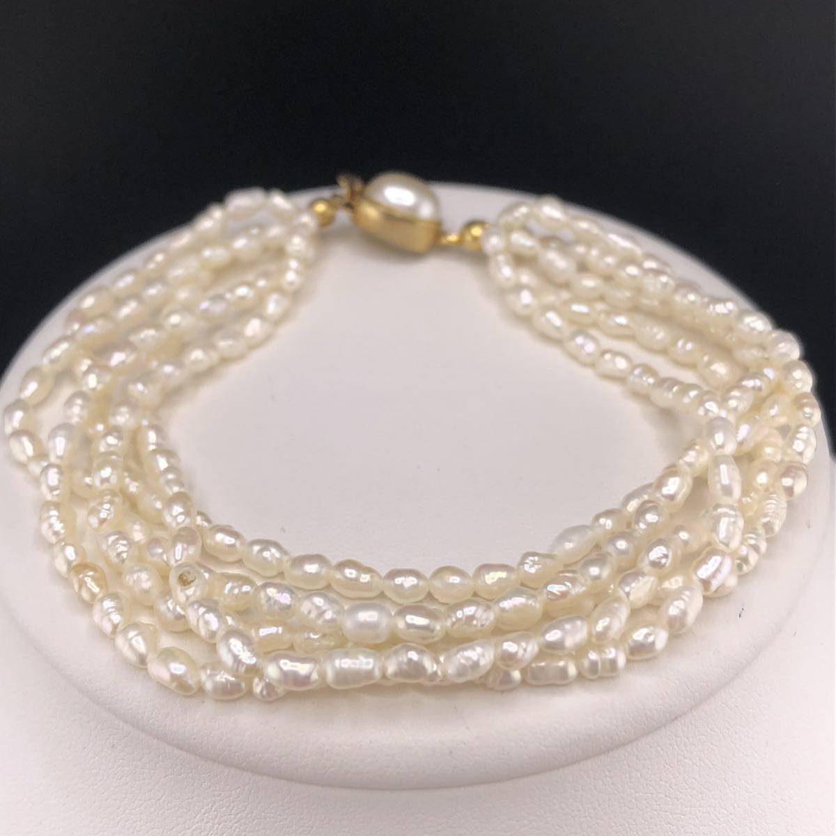 P01-0104 2点SET☆3連淡水パールネックレス&ブレスレット60cm 55g 18cm 16g ( 淡水真珠 Pearl necklace bracelet accessory )_画像5