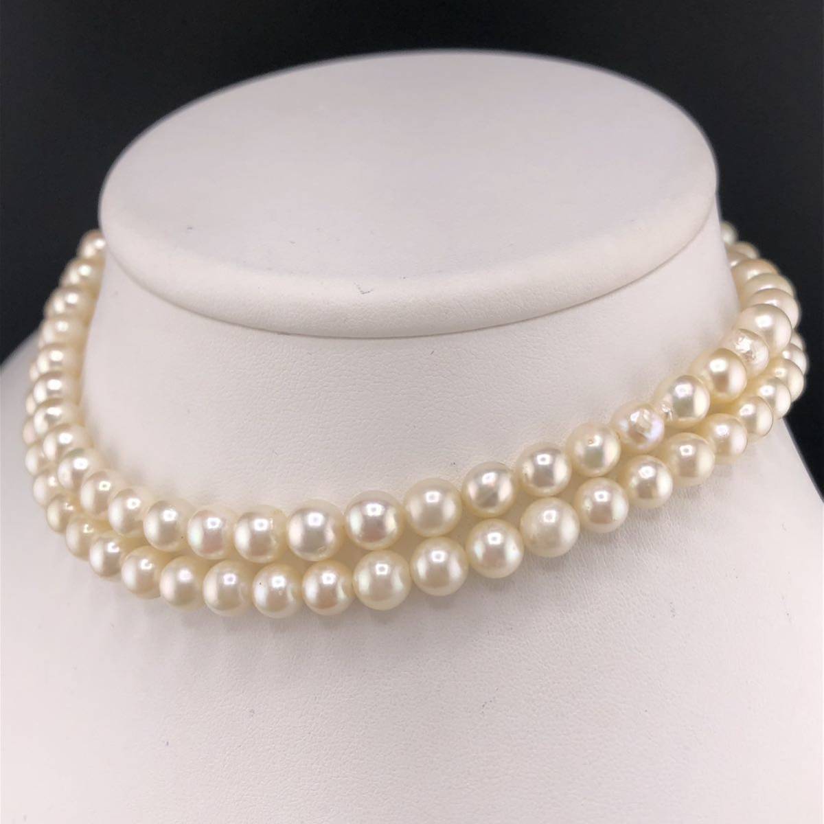 P02-0020 ロングアコヤパールネックレス 6.5mm~7.5mm 約72cm 55g ( アコヤ真珠 ロング Pearl necklace SILVER )_画像2