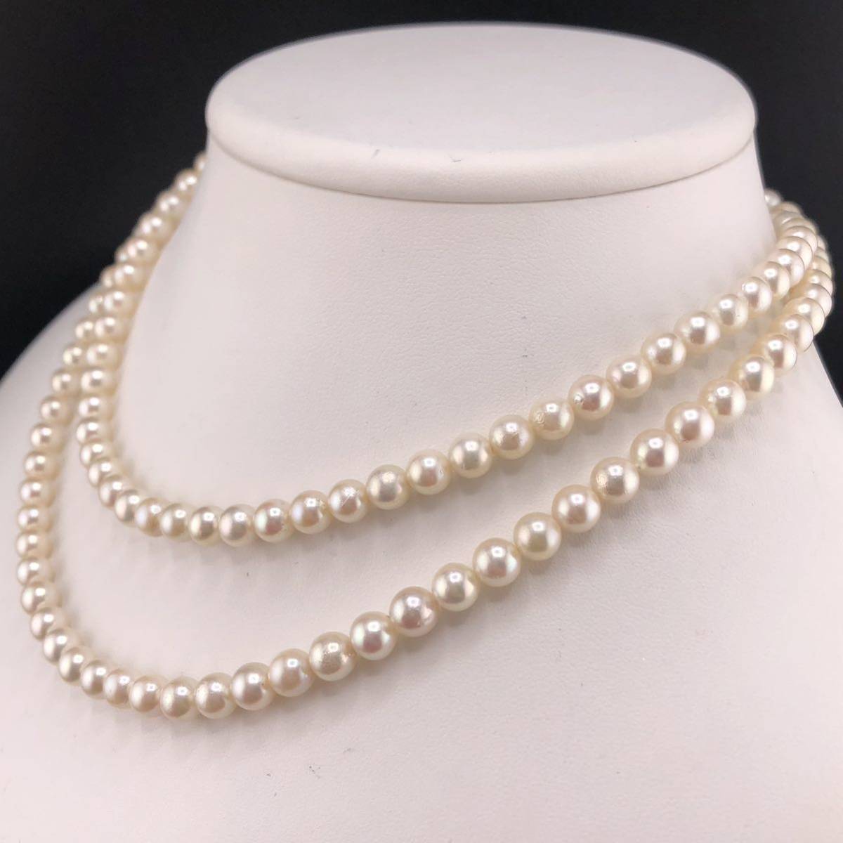 E02-5634 ☆アコヤロングパールネックレス 6.0mm~6.5mm 約82cm 50g ( アコヤ真珠 Pearl necklace SILVER )_画像2