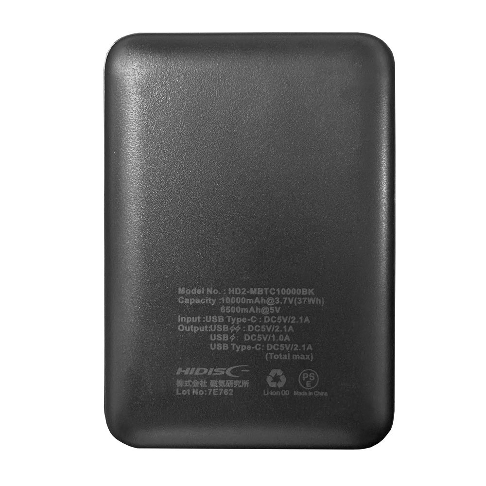 モバイルバッテリー 世界最小クラス 10000mAh PSEマーク有 HIDISC 黒色 HD2-MBTC10000BK/2070ｘ１本_画像1