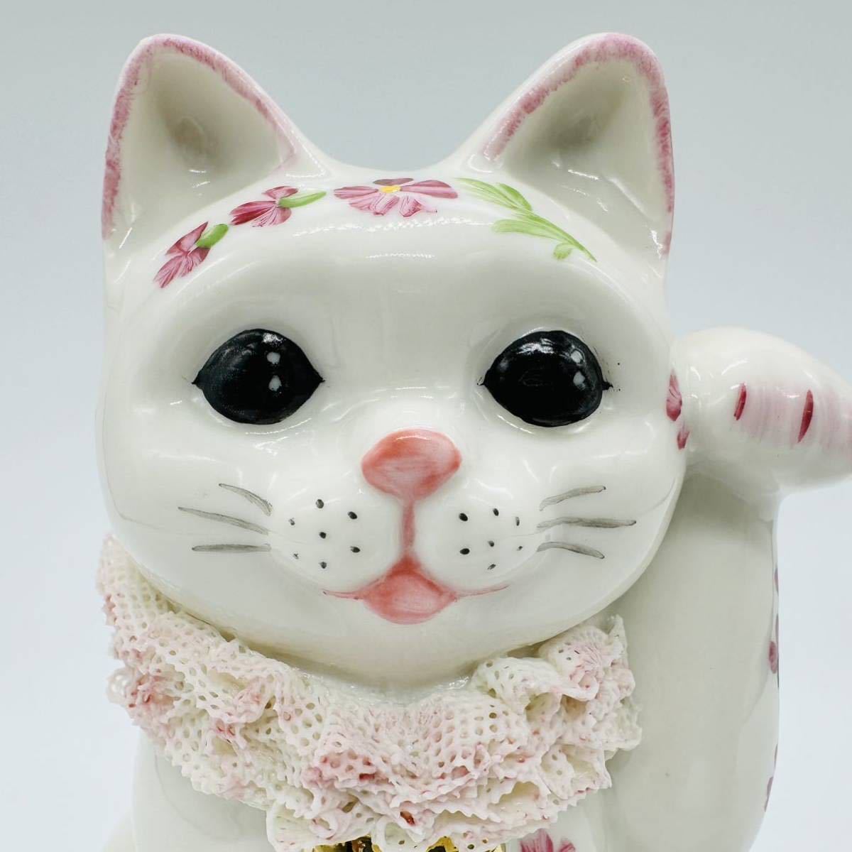 Irish Dresden フィギュリン Happy Cat (アイリッシュドレスデン ハッピーキャット 陶器 レース招き猫ネコ ねこ)_画像2