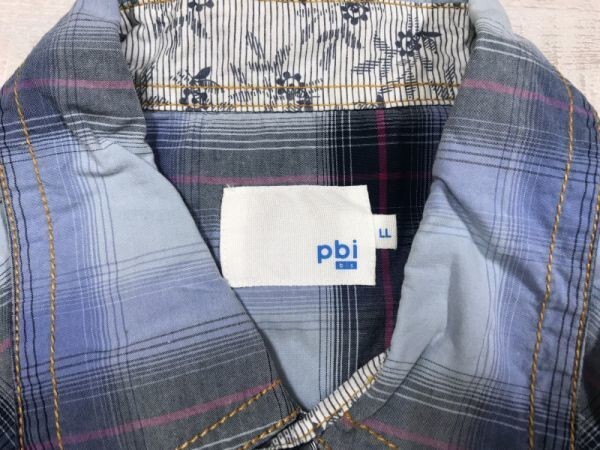 pbi bis アメカジ Y2K 00s ネオグランジ ネオお兄系 古着 スナップボタン チェック長袖ウエスタンシャツ メンズ LL 水色_画像2