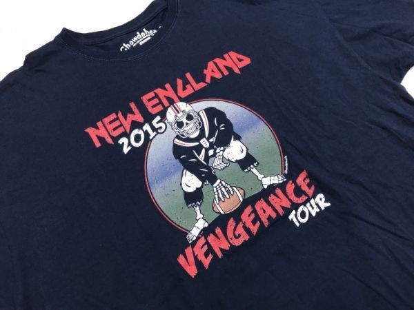 Chowdaheadz チャウダヘッズ NEW ENGLAND VENGEANCE 2015 TOUR スカル アメフト オールド レトロ 半袖Tシャツ メンズ XXL 紺_画像3