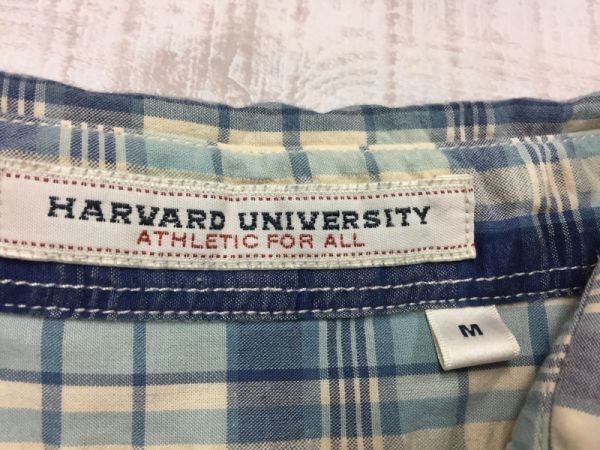 ハーバード ユニバーシティー HARVARD UNIVERSITY チェック シアサッカー半袖シャツ メンズ コットン100% 凹凸生地 M 青_画像2